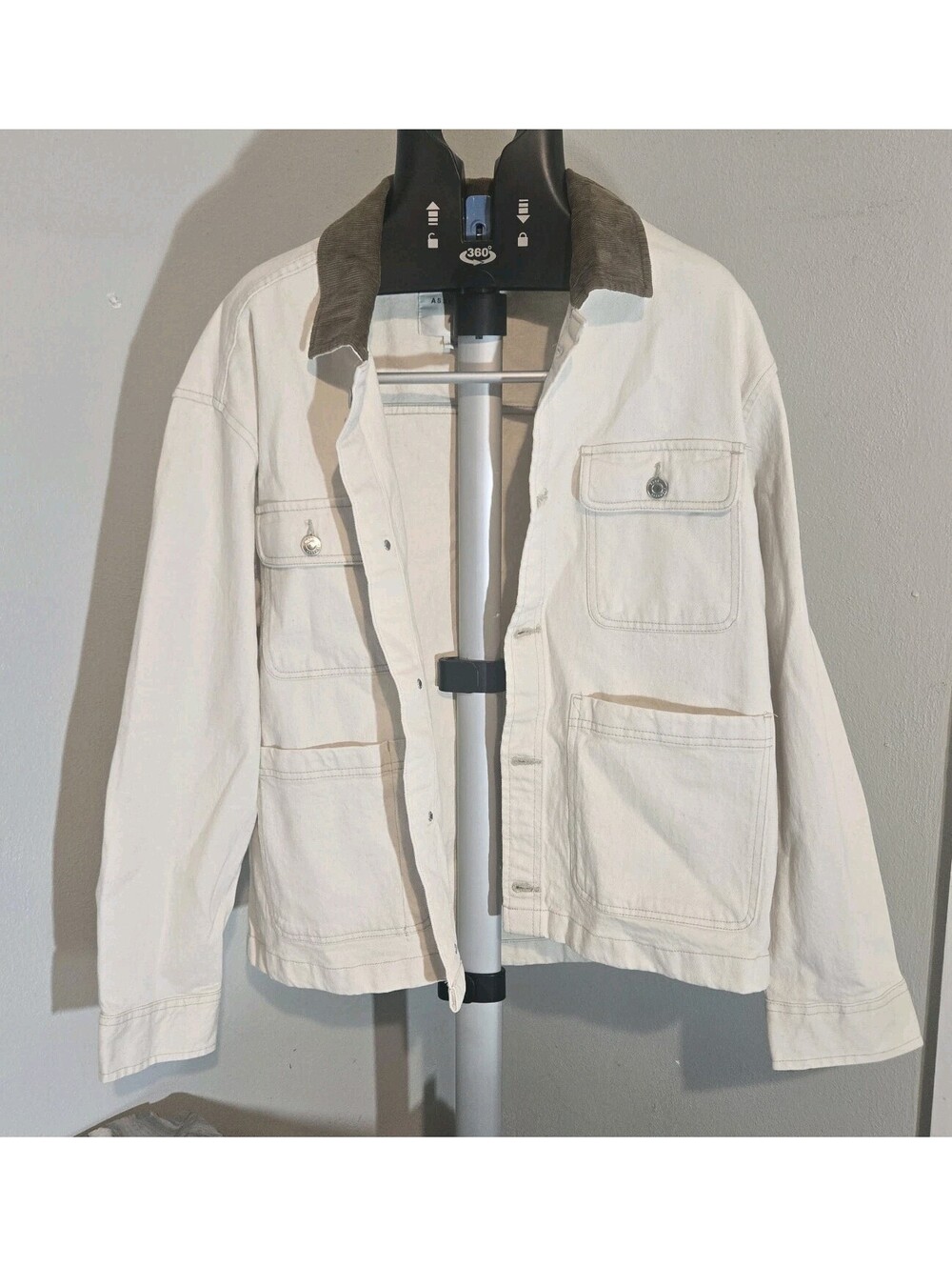 Free Assembly Utility Denim Jacket Mens Off White Brown Corduroy Collar
